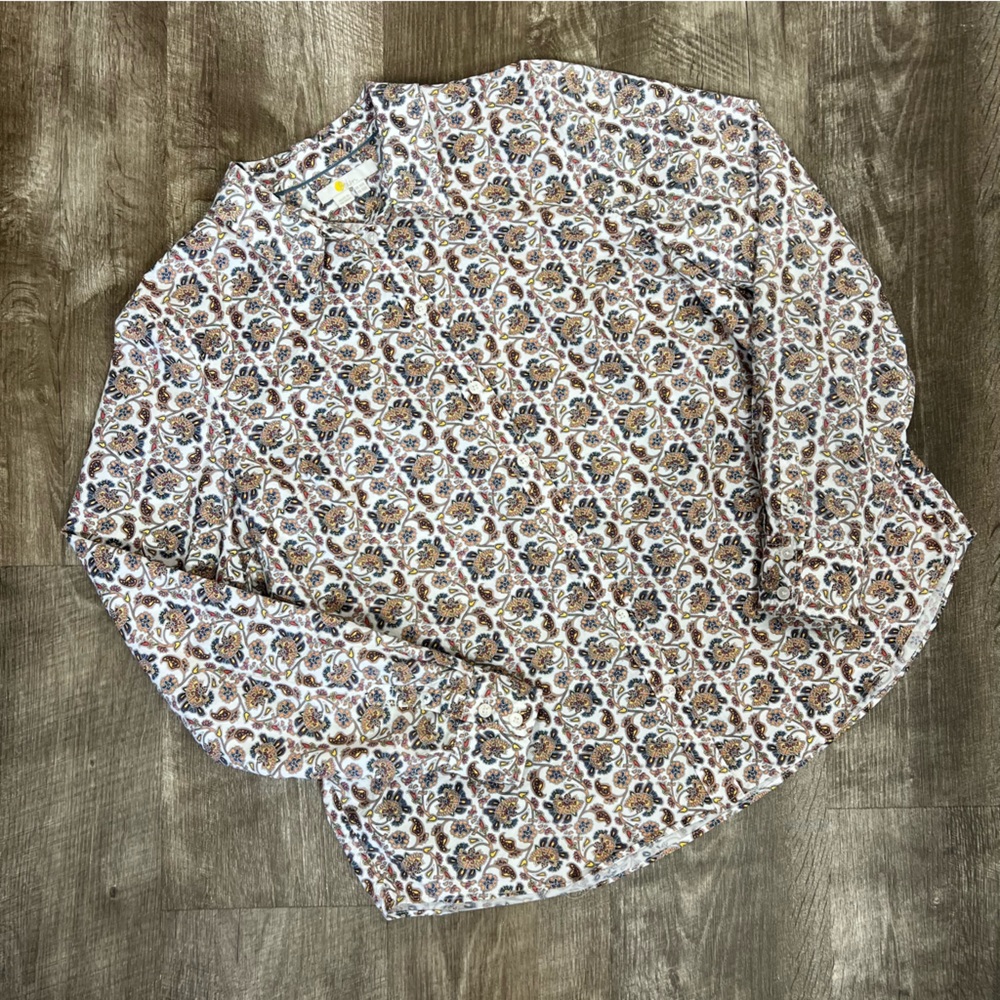 Boden Paisley Button-Down Shirt in White, Brown, Blue